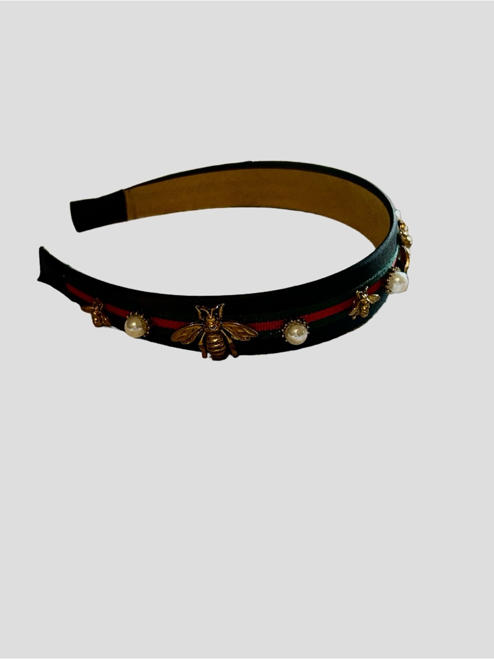 Black Embellished Bee Headband with Pearl Accents - Picture 3 of 5